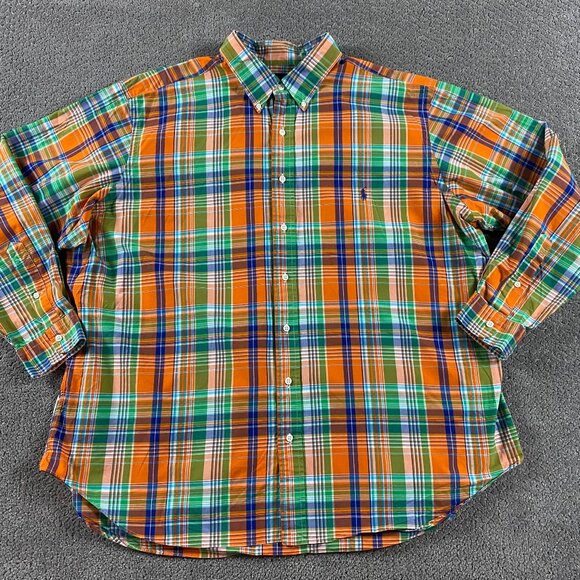 Ralph Lauren Button Down Shirt Men's 2XB Classic Fit Orange Green Plaid Check - Picture 1 of 10
